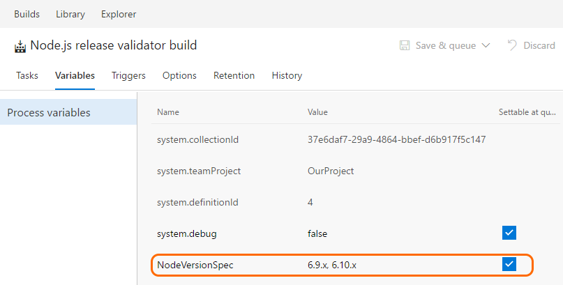 NodeVersionSpec process variable