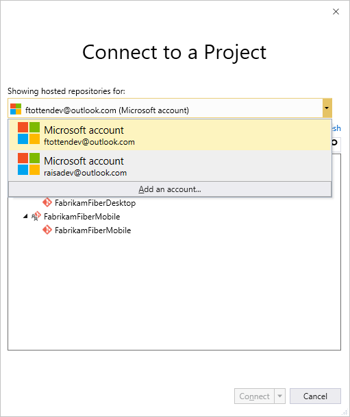 Connect with VS using different credentials to sign in