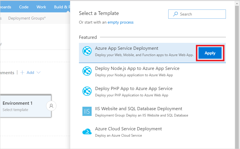 apply azure app service deployment template