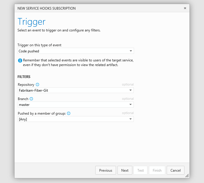 Configure event dialog box