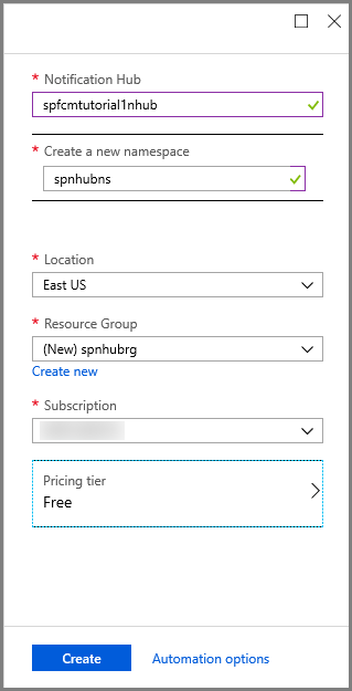 Azure Portal – nastavení vlastností centra oznámení