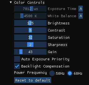 Ovládací prvky kamery RGB