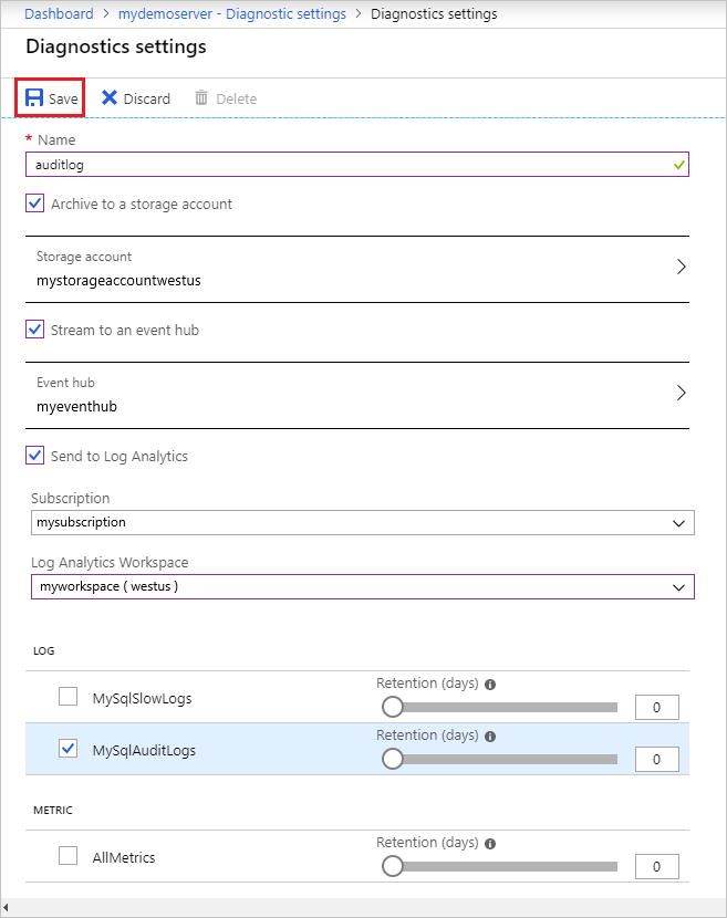 Save diagnostic setting