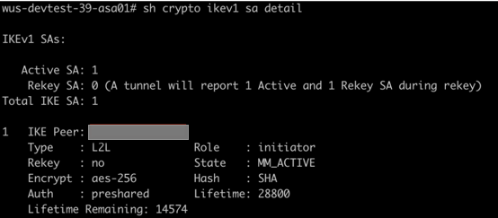 Výstup fáze 1 pro bránu firewall Cisco ASA