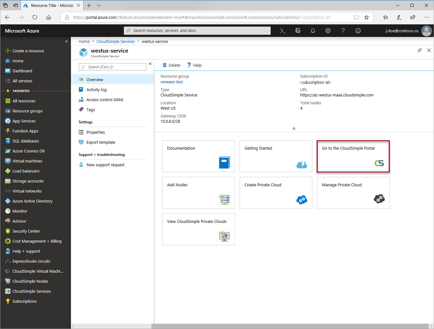 Spuštění portálu CloudSimple