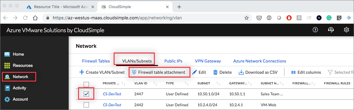 Odkaz na tabulku brány firewall