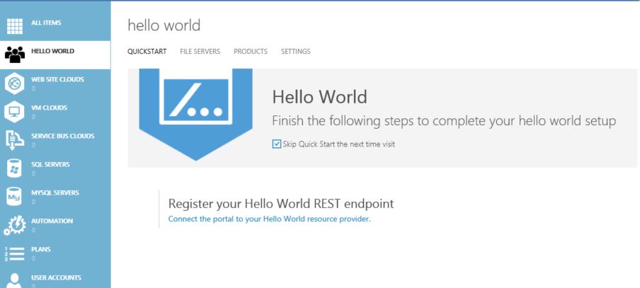 Windows Azure Pack Resource Provider Registration