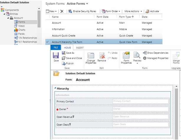 Použití nového formuláře pro rychlé zobrazení v aplikaci Dynamics CRM