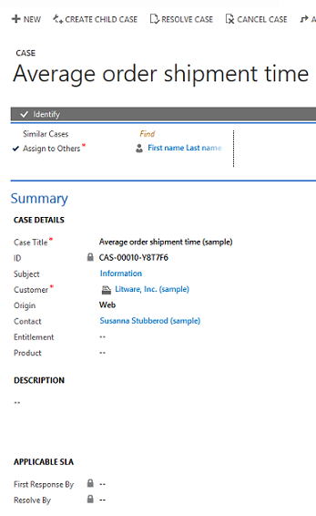 Zobrazení informací o standardní smlouvě SLA v aplikaci Dynamics CRM