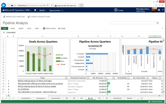 Šablony aplikace Excel v aplikaci Dynamics 365