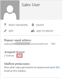 Choose Edit to assign a user license