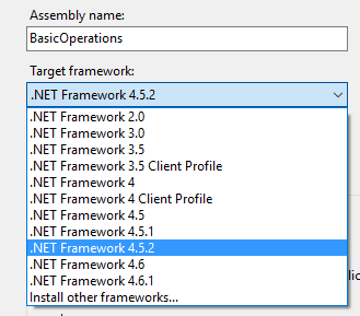 Choose the target framework for the CRM project