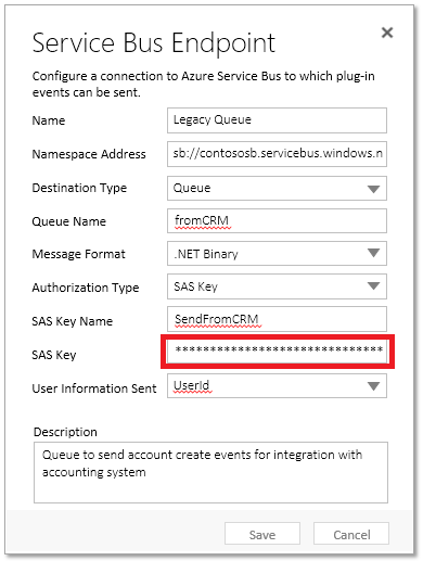 Update service endpoint SAS key value