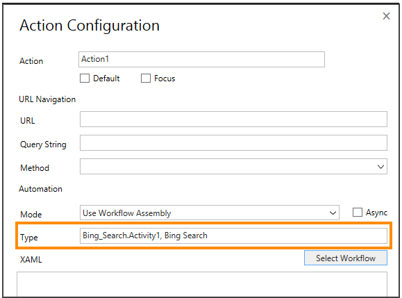 Type information for the selected workflow