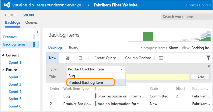 Add a backlog item from the quick add panel