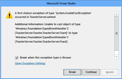 Debugger error window indicating missing proxy