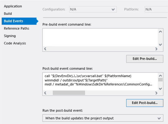 Post-build steps in Visual Studio property page