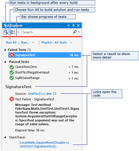 Otestujte aplikaci Explorer zobrazuje tlačítko Spustit vše