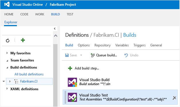 Build def, edit VS Test task