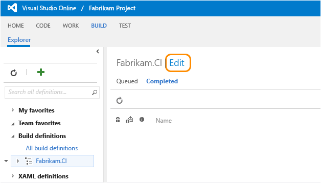 Edit build definition