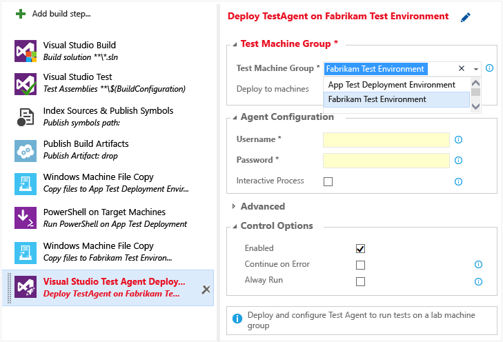 Build definition: deploy test agent details