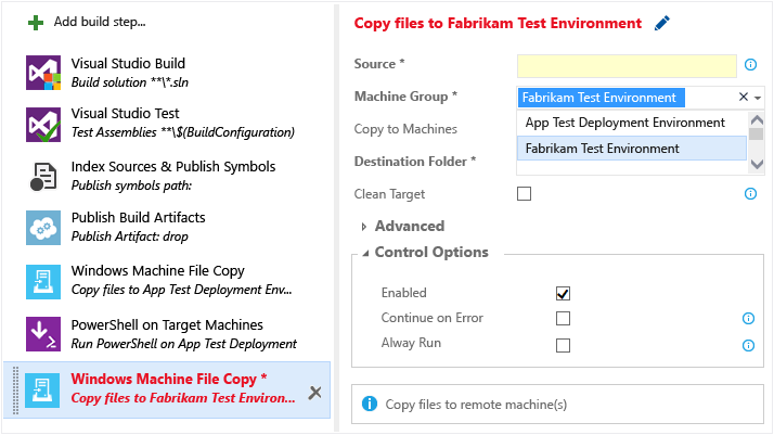 Build definition, copy tests