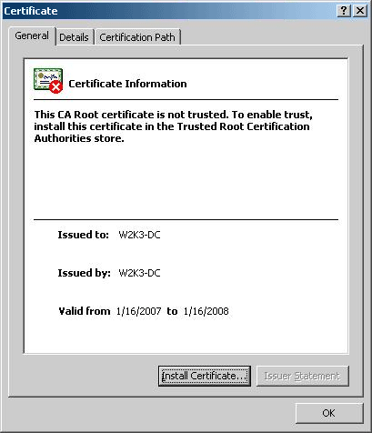 Certificate Information Window