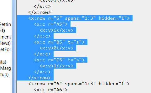 Hidden status information in individual rows