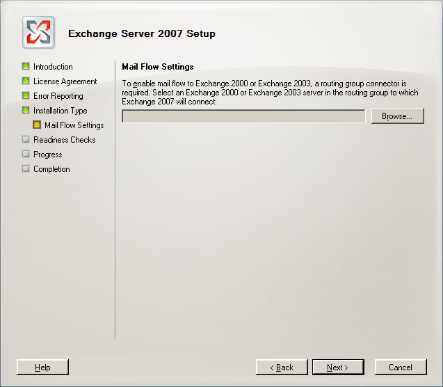 Installation Wizard Mail Flow Settings page