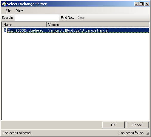 Installation Wizard Select Exchange Server dialog