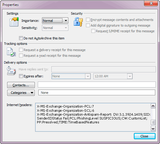 Viewing the anti-spam stamps in Outlook 2010