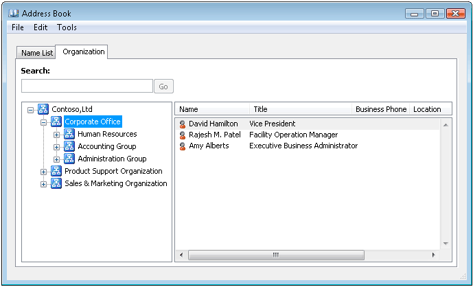 Hierarchical Address Book dialog