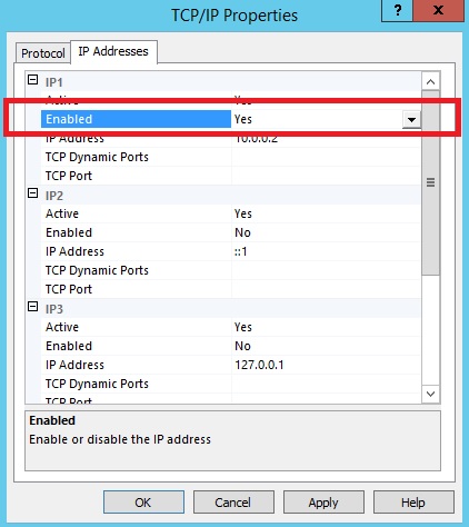 Set enabled as Yes for the correct IP.