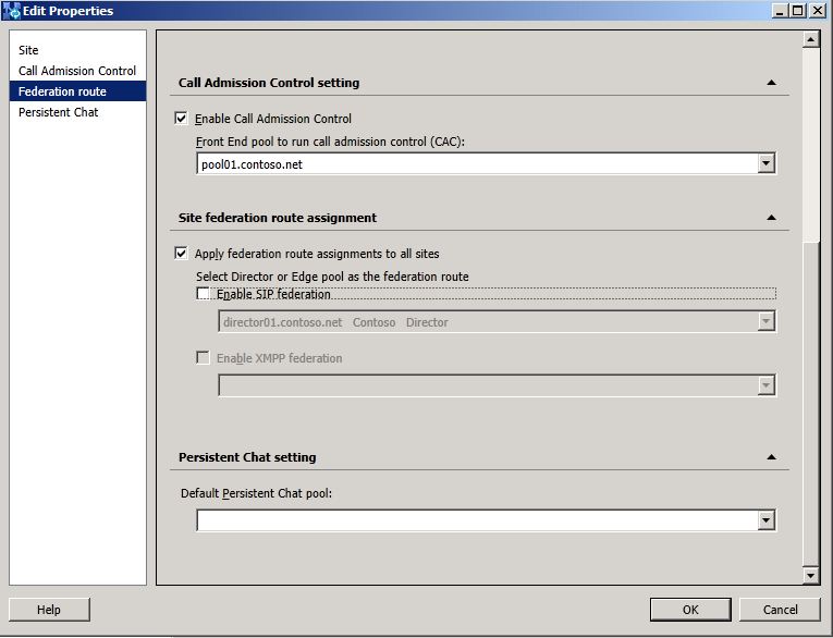 Edit Properties dialog, Federation route page