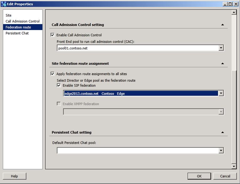 Edit Properties, Federation route page