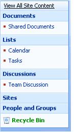 Excel Services - View All Site Content menu