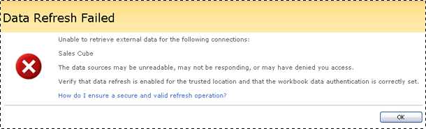 Excel Services - data refresh failed message