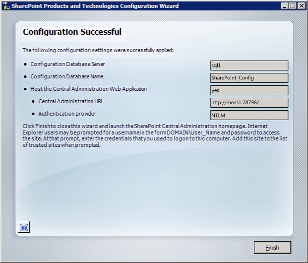 Configuration Wizard success