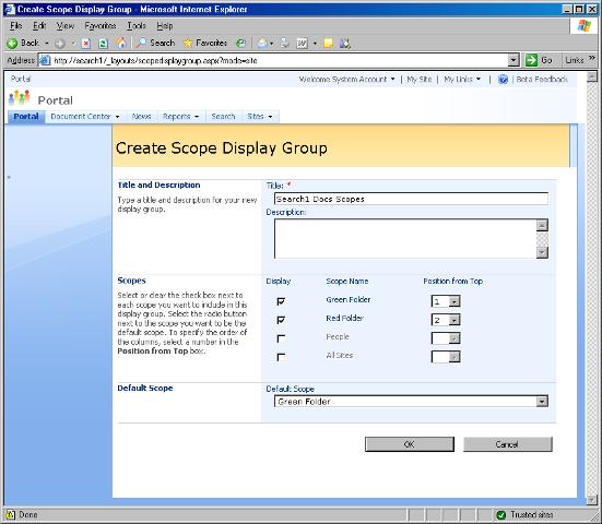 Create scope display group page