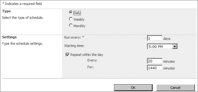 Edit crawl schedule screen