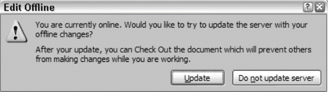 Update server dialog box