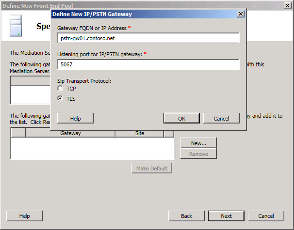 Front End pool define new PSTN gateway