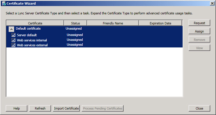 Certificate Wizard dialog box