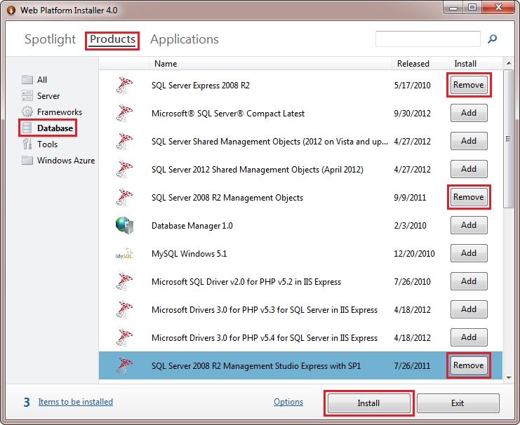 Service Management SQL Express Install with WebPI