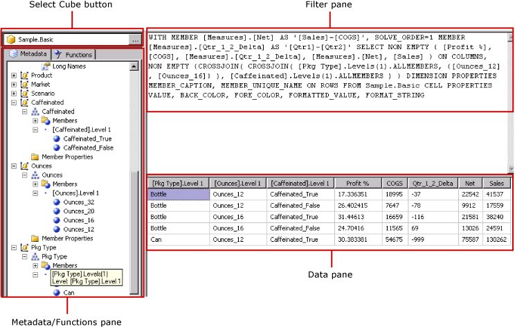 Query Designer in Query Mode for Hyperion