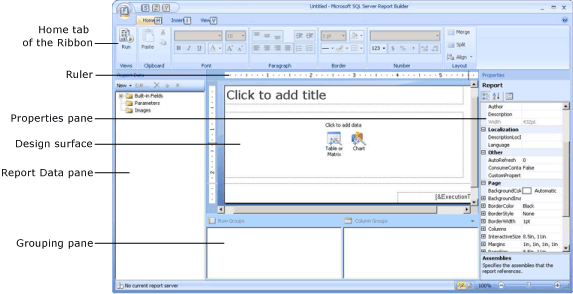 Design view of Report Builder 2.0