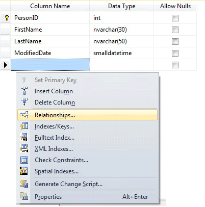 Add foreign keys or indexes to a table.