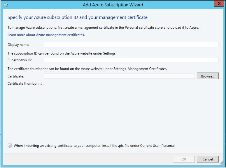 VMM, "Add Azure Subscription Wizard"