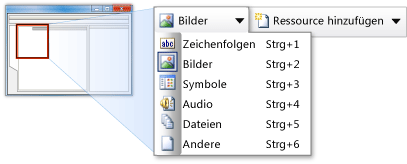 Menüelemente im Ressourcen-Designer