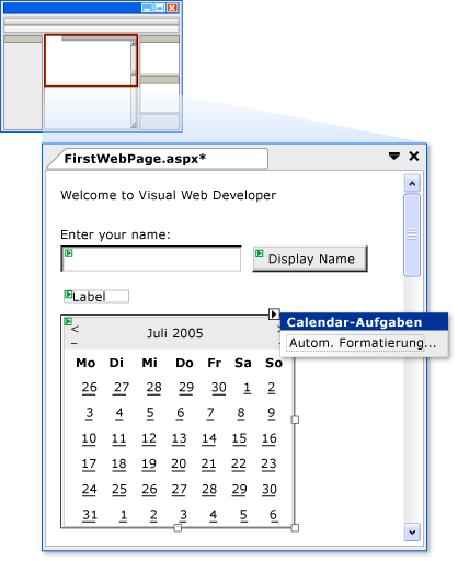 Calendar-Steuerelement in der Entwurfsansicht